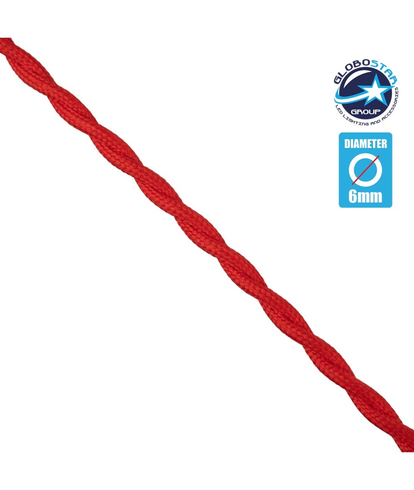 GloboStar® 77621 Πλεκτό Υφασμάτινο Καλώδιο 1m 2 x 0.75mm² Κόκκινο